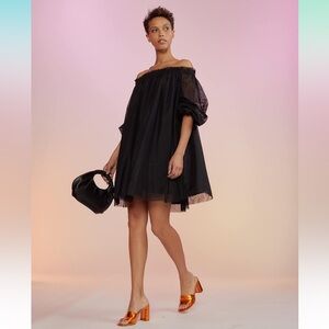 Cynthia Rowley x The Drop Women's Black Off Shoulder Mesh Mini Dress